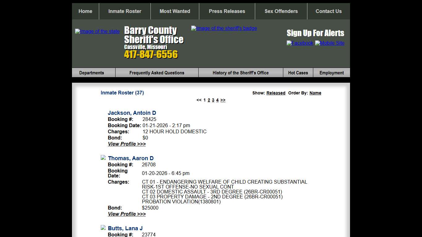 Inmate Roster - Current Inmates Booking Date Descending - Barry County Sheriff MO