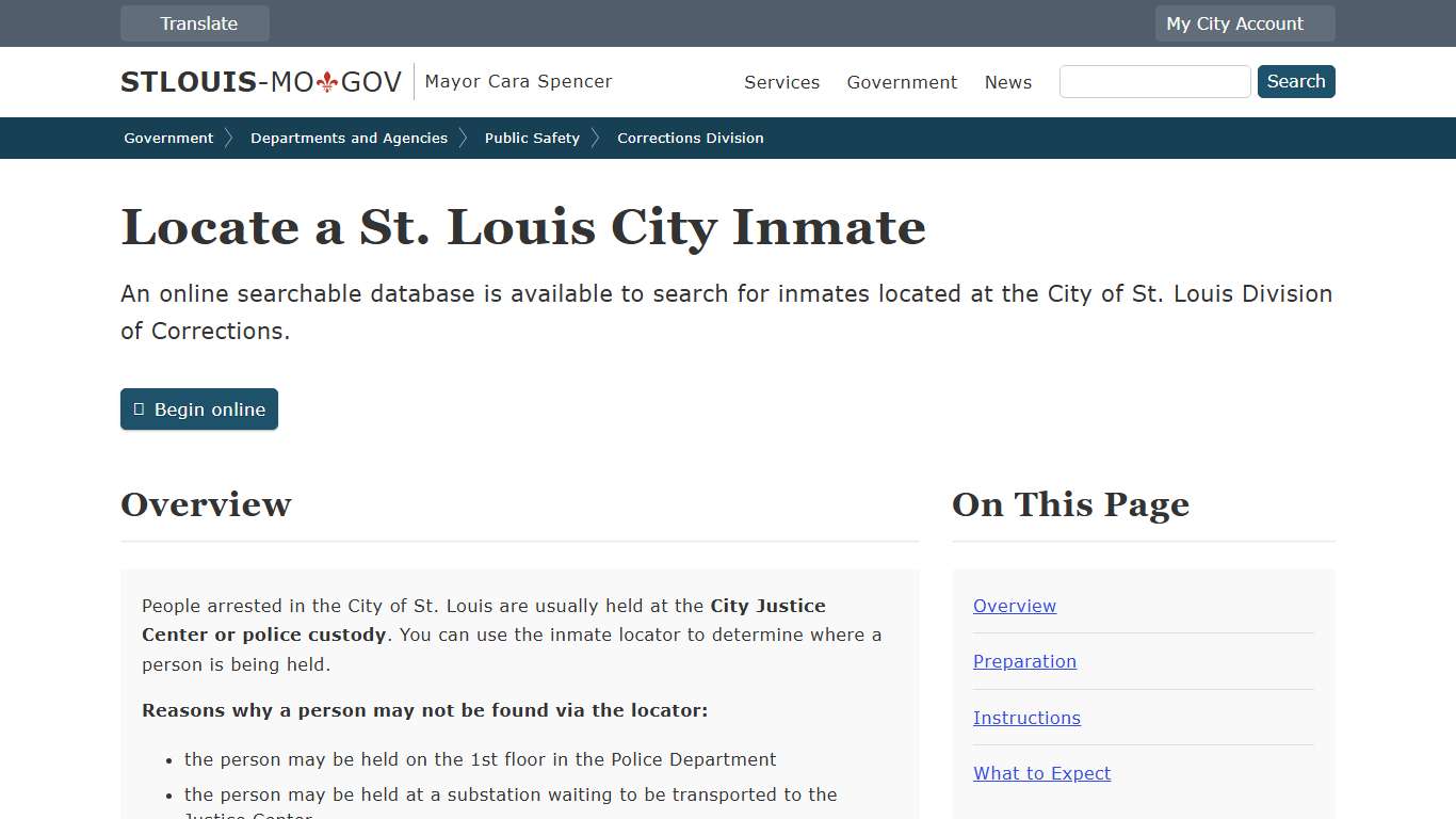 Locate a St. Louis City Inmate