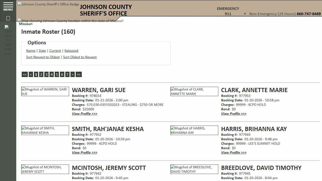 Inmate Roster - Current Inmates Booking Date Descending - Johnson County Sheriff MO